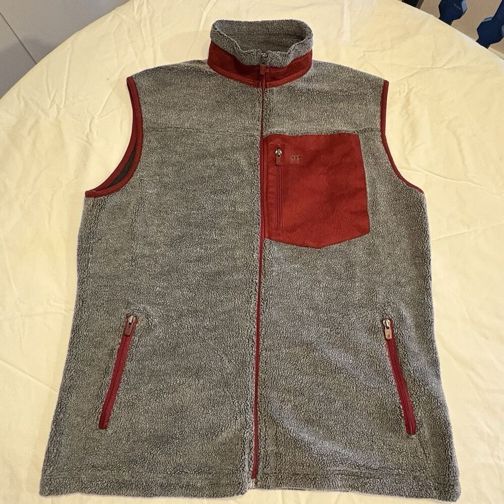 SOUTHERN POINT Grey Red Full Zip Bennington Fleece Vest Small